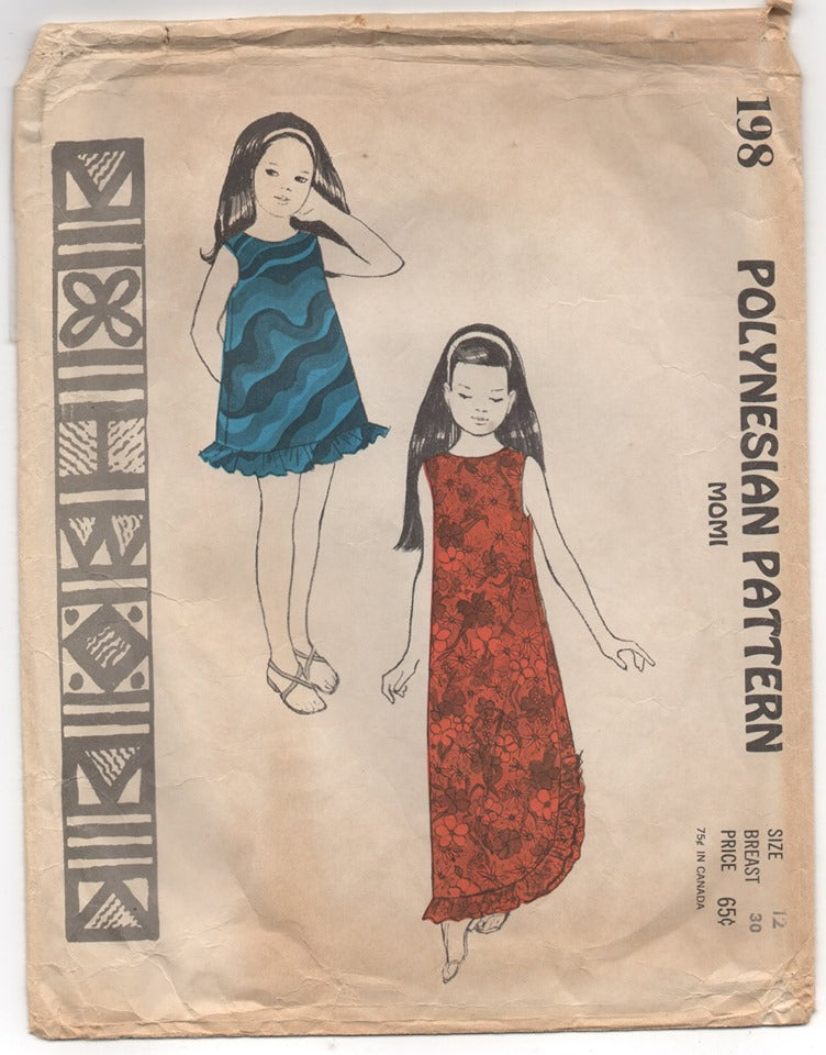 1960's Polynesian Girl's Momi Dress in Two lengths Pattern - Bust 30