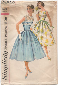 1950's Simplicity One Piece Fit & Flare Dress with Fitted Waist with Mock Bolero - Bust 32" - No. 2022
