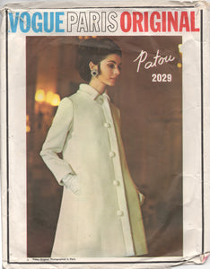 1960's Vogue Paris Original Two Piece Dress and Princess Line Coat Pattern - JEAN PATOU - Bust 34" - No. 2029