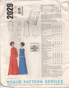 1960's Vogue Paris Original Two Piece Dress and Princess Line Coat Pattern - JEAN PATOU - Bust 34" - No. 2029