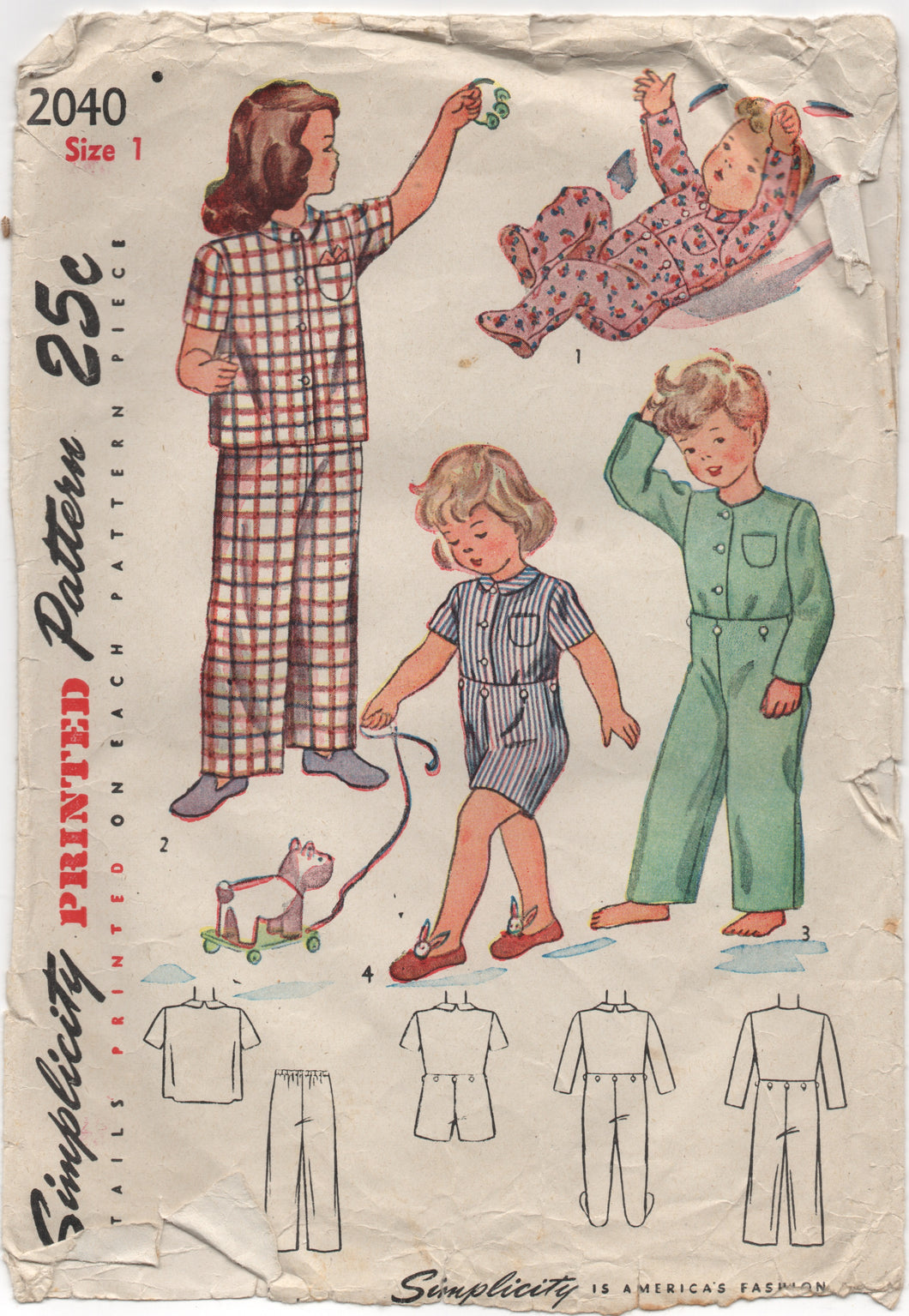 1940's Simplicity Baby Pajamas in 3 styles - 1 yr - No. 2040