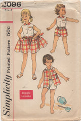 1950's Simplicity Child's Blouse, Shorts and Wrap Skirt - Size 6 - No. 2096