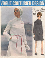 1960's Vogue Couturier Design One Piece A line Dress with tall Mandarin Collar and Side Buttons - UC/FF - Bust 31.5" - No. 2131