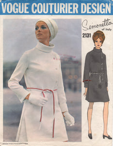 1960's Vogue Couturier Design One Piece A line Dress with tall Mandarin Collar and Side Buttons - UC/FF - Bust 31.5" - No. 2131