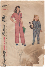 1940's Simplicity Child's One Piece Pajama with or without feet - Chest 24" - No. 2199
