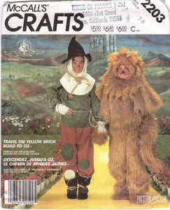 1980’s McCall's Child's Wizard of Oz Scarecrow and Cowardly Lion costume pattern - Size 7-8 - No. 2203
