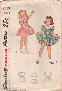 1940's Simplicity Child's Yoked Dress Pattern with Tie Back Bow - Chest 24" - No. 2529