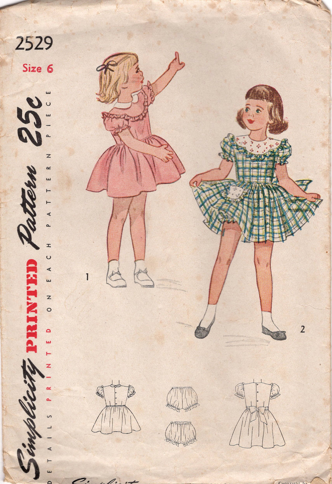 1940's Simplicity Child's Yoked Dress Pattern with Tie Back Bow - Chest 24