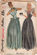 1940’s Simplicity Fitted Waist Evening Gown pattern with Peplum, and Mitt Pattern  - Bust 29” - No. 2227