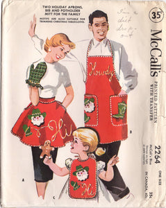 1950's McCall's Christmas Western Santa Family Apron with Transfers - One size - No. 2264