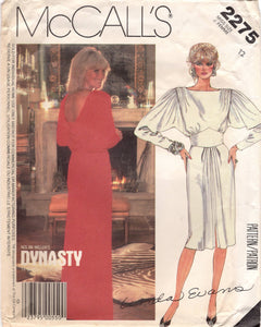 1980's McCall's Linda Evans DYNASTY Fitted Waist Dress with Large Dolman Sleeves pattern - Bust 34" - No. 2275