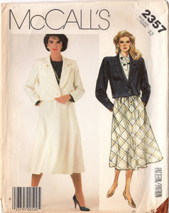 1980's McCall's Cropped Blazer and Flared Skirt Pattern - Bust 34" - no. 2357