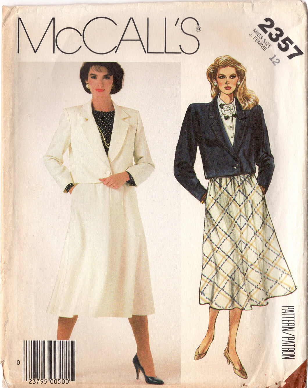 1980's McCall's Cropped Blazer and Flared Skirt Pattern - Bust 34