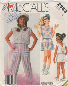 1980's McCall's Child's Button Back Top, Shorts, Culotte and Pants - Waist 26" - No. 2363