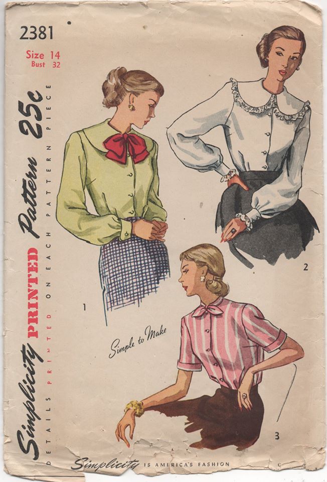 1940’s Simplicity Blouse with Oversize collars and tie - Bust 32