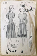 1940’s Butterick One Piece Dress with drop waist and high neck - Bust 30” - No. 2412