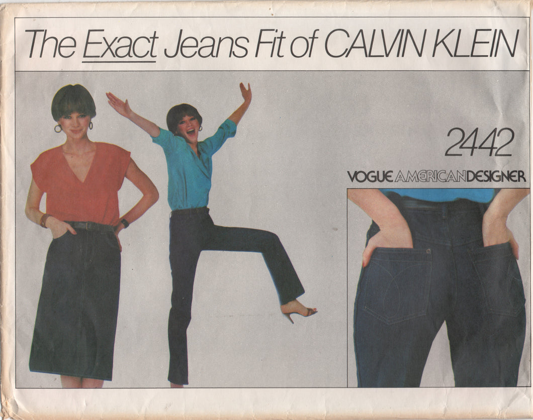 1980's Vogue CALVIN KLEIN Jeans and Skirt Pattern - Waist 26.5