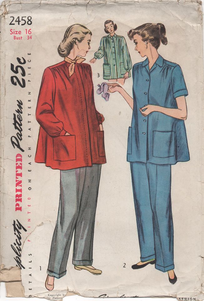 1950's Simplicity Maternity Smock and Slacks - Bust 34" - No. 2458