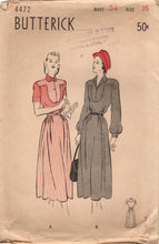 1940's Butterick One Piece Dress Pattern with Large Yoke and Collar - Bust 34" - No. 4472