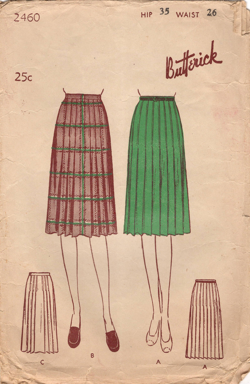 1940's Butterick Slim or Full Pleated Skirted Pattern - Waist 26