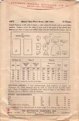 1940's Butterick One Piece Dress Pattern with Large Yoke and Collar - Bust 34" - No. 4472