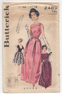 1960's Butterick One Piece Deep Scoop Back Dress with Bow and Two skirt lengths - Bust 32" - No. 2489