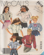 1980's McCall's Girl's Button up Shirt with Tucks and 6 different styles - Breast 28.5" - No. 2610