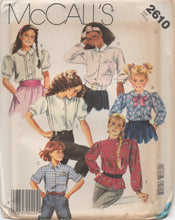 1980's McCall's Girl's Button up Shirt with Tucks and 6 different styles - Breast 24" - No. 2610