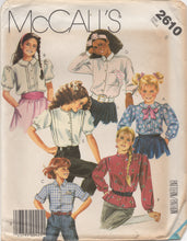 1980's McCall's Girl's Button up Shirt with Tucks and 6 different styles - Breast 25" - No. 2610