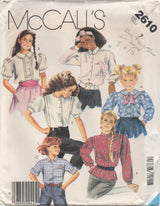 1980's McCall's Girl's Button up Shirt with Tucks and 6 different styles - Breast 26" - No. 2610