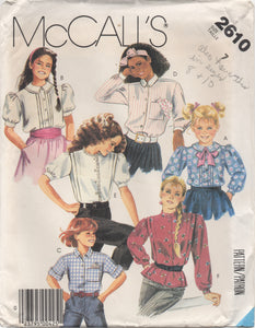 1980's McCall's Girl's Button up Shirt with Tucks and 6 different styles - Breast 26" - No. 2610