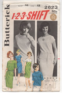 1960's Butterick One Piece or Two Piece Dress with Cowl or Scoop neck - Bust 32" - No. 2623