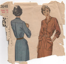 1950's Simplicity One Piece Shirtwaist Dress with large pockets - Bust 34" - No. 2648