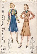 1930's Simplicity Suspender Skirt, Blouse and Double Breasted Jacket Pattern - Bust 32" - No. 2860