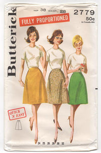 1960's Butterick Proportioned A-line Skirt - Waist 28" - UC/FF - No. 2779