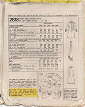 1970's McCall's One Piece Dress with Long Sleeves, Scarf and Sleeveless Coat- Bust 41" - No. 2818
