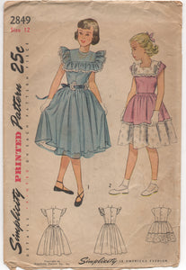 1940's Simplicity Girl's Pinafore Dress with Full Skirt - Chest 30" - No. 2849