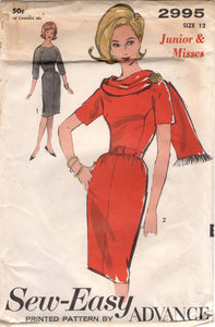 1960's Advance One Piece Sheath Dress with Princess Lines and Scarf pattern - Bust 32" - No. 2995