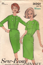 1960's Advance Slim Fit Dress Pattern, Belt and Cropped Bolero Jacket - Bust 34" - No. 3001