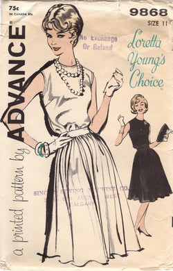 1960's Advance Camisole and Fit and Flare Sleeveless Dress Pattern with Gathered Skirt- Bust 31.5