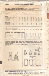 1960's Advance Camisole and Fit and Flare Sleeveless Dress Pattern with Gathered Skirt- Bust 31.5" - No. 9868