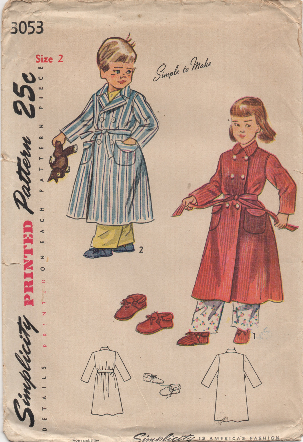 1940's Simplicity Child's Double Breasted Robe with Pockets and Slippers pattern - Chest 21
