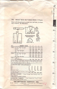 1960's Butterick Sheath Dress Pattern with belt - Bust 34" - No. 3061