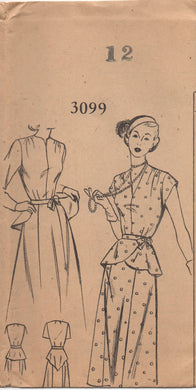 1940's Mail Order One Piece Dress with Detachable Peplum - Bust 30