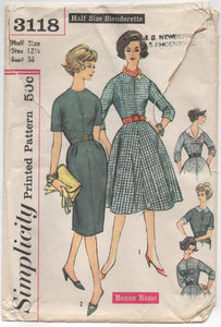 1950's Simplicity One Piece Dress plus Collars, Bows and Cuffs - Bust 33" - No. 3118