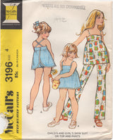 1970's McCall's Girl's One Piece Swimsuit or Top and Pants pattern - Chest 23" - No. 3196