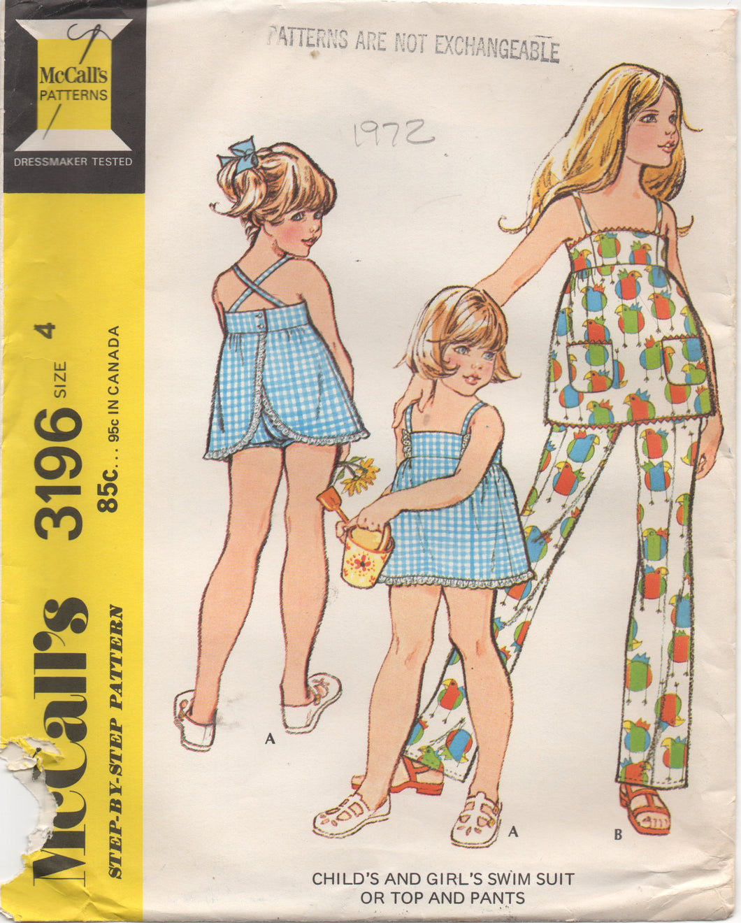 1970's McCall's Girl's One Piece Swimsuit or Top and Pants pattern - Chest 23