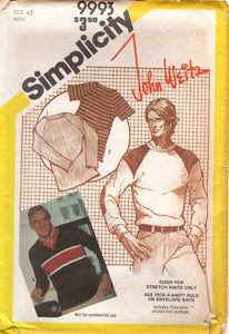 1980's Simplicity John Weitz Pullover Raglan Sleeve Shirt Pattern - Chest 38-40-42" - No. 9993