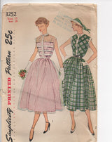 1950's Simplicity One-Piece Dress with Tucked Bodice and Full Skirt - Bust 29" - #3252