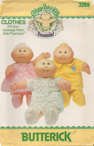 1980's Butterick Cabbage Patch Preemies doll wardrobe pattern - No. 3269